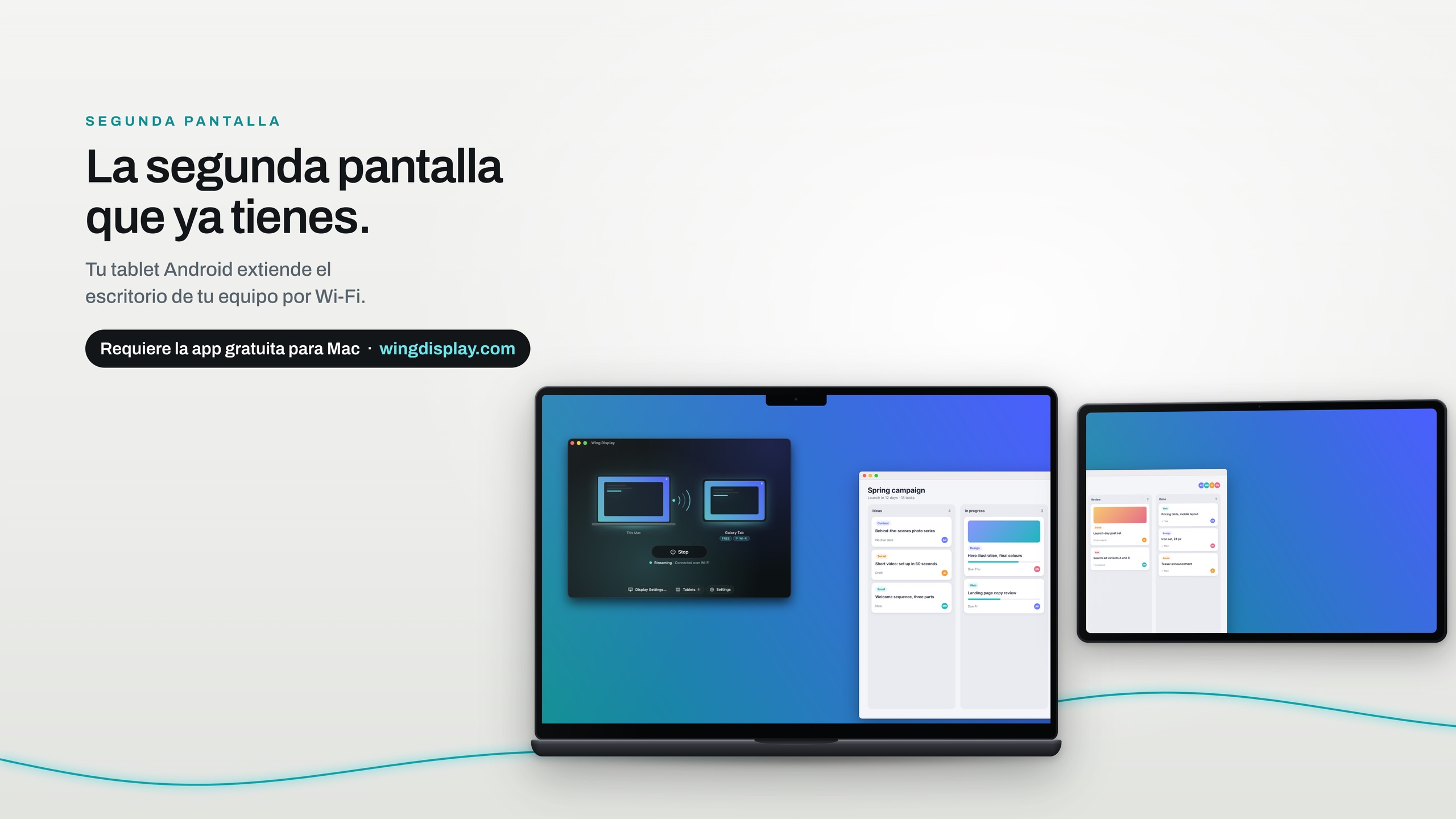 Un MacBook con una tablet Android al lado, en horizontal, que amplía el escritorio del Mac
