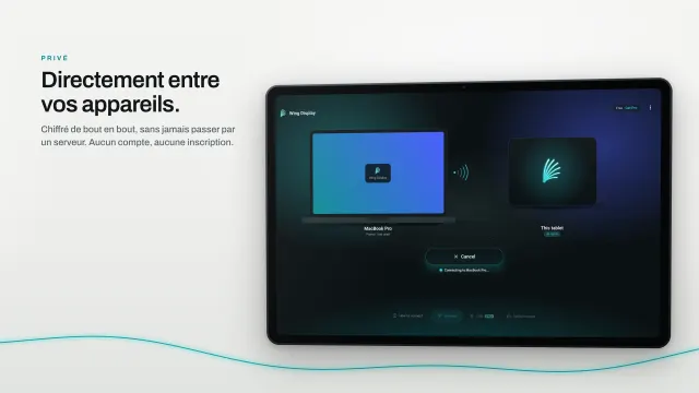 L’app de la tablette se connecte directement à un MacBook Pro en Wi-Fi, sans compte.